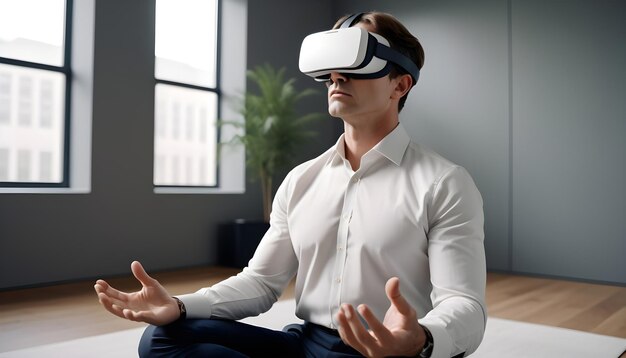 Photo people are using high tech futuristic virtual reality headset for working