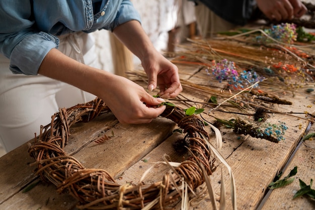 People building their own dried arrangement