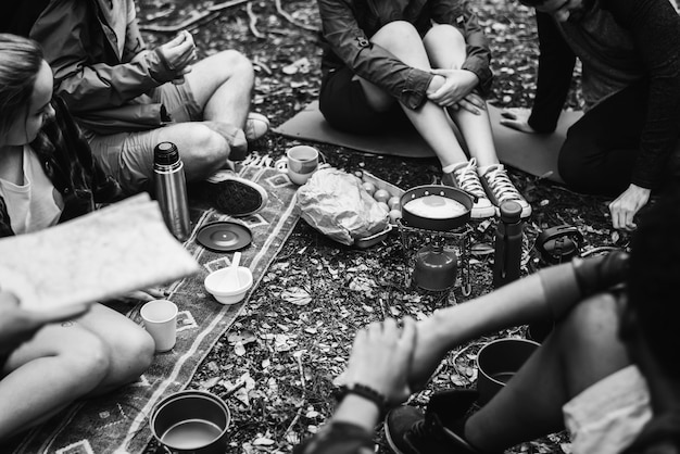 People camping in the forest