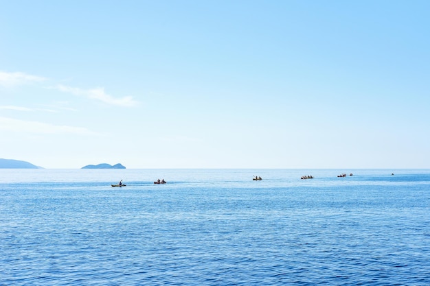 People Canoeing in Dalmatian Coast of Adriatic Sea in Dubrovnik, Dalmatia, Croatia