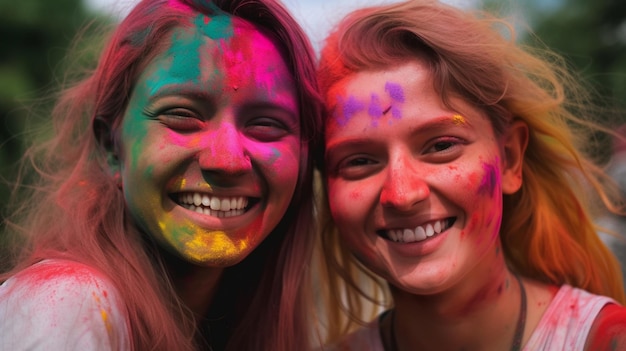 People celebrate Holi by jubilating dancing and throwing colorful AI Generative confetti