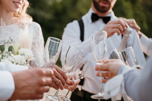 People celebrating a wedding on the beach