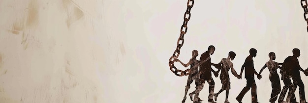 Photo people in chains on white background international day for the abolition of slavery horizontal banner copy space day against trafficking in person black history month remembrance of slave trade