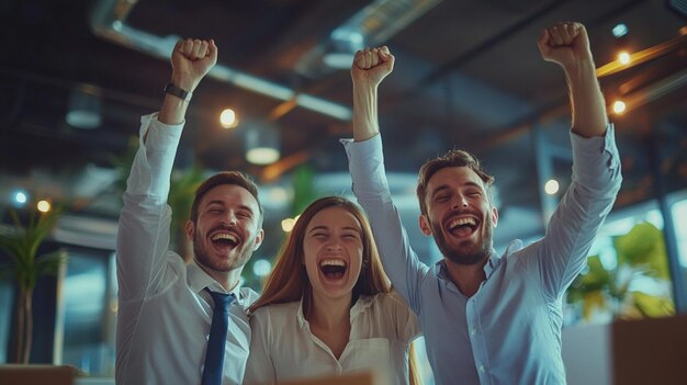 Photo people cheering in a bar with the words happy and happy