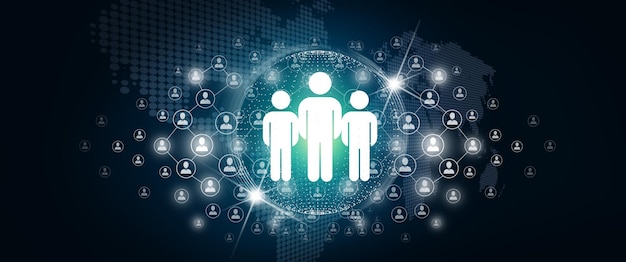 People connected, Network connection, Network community, Community resource, Social network Service (SNS) Concept. Global structure networking and Worldwide business recruitment. 3D Rendering.