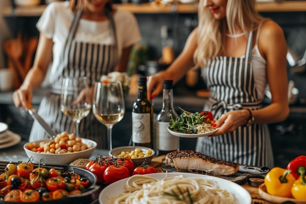 People cooking together close up