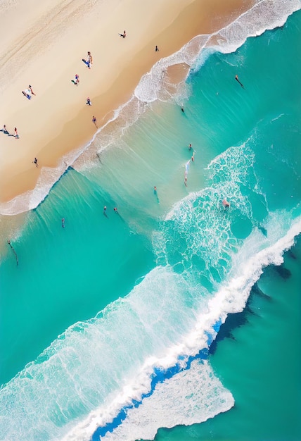 People Crowd On Beach Aerial View AI Generated