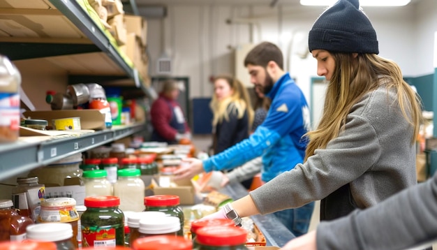 Photo people doing volunteer work at a food bank