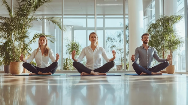 Photo people doing yoga in a yoga studio