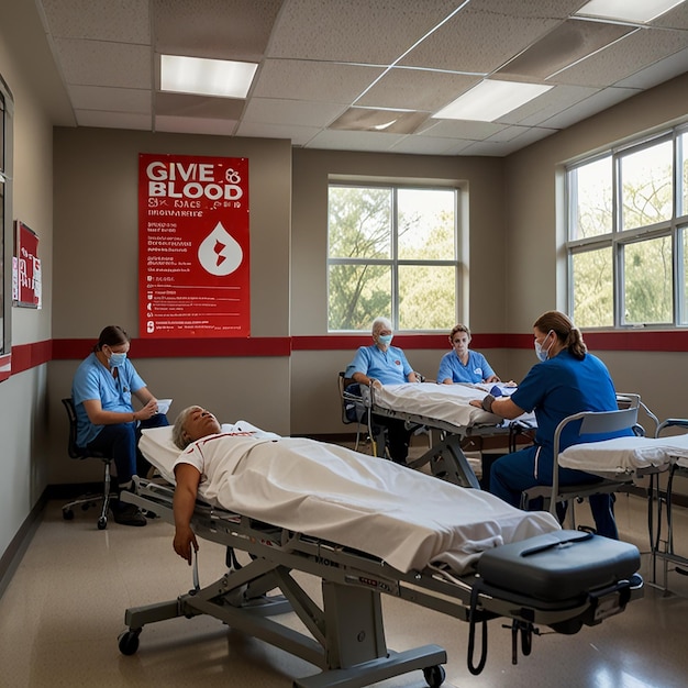 People Donating Blood on Charity Day in Hospital