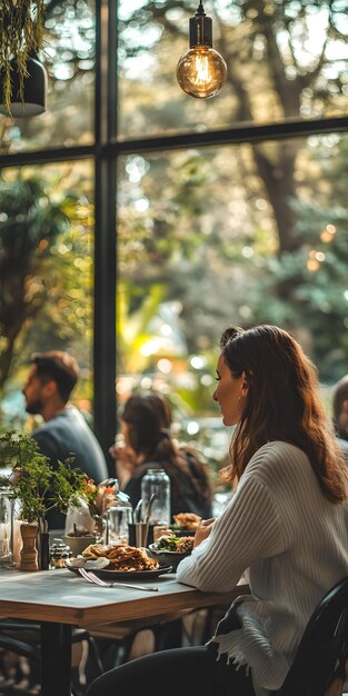 People enjoying brunch at a trendy cafe