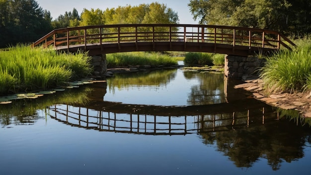 People enjoying a serene walk on a wooden bridge in nature