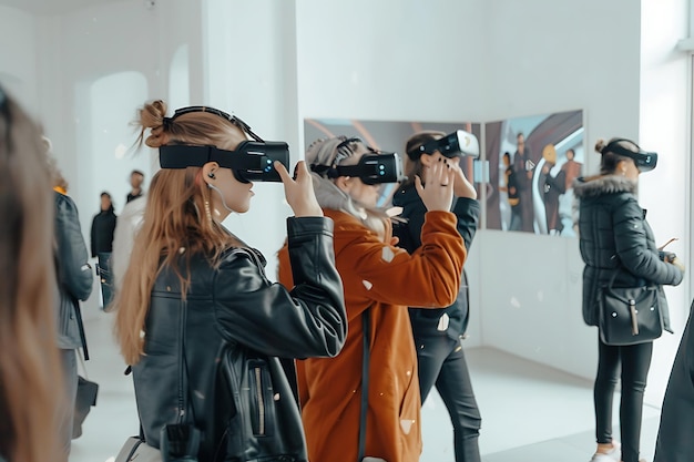 People Experiencing Virtual Reality with VR Headsets in an Exhibition Space