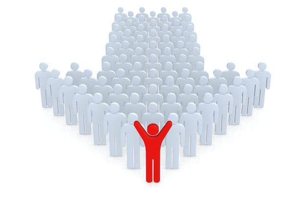 People Form Up in Arrow. 3D Rendering. Isolated white background.