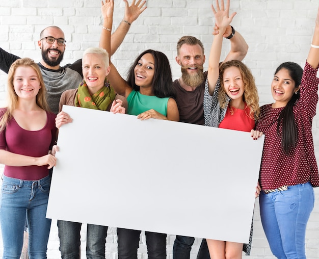 People Friendship Arms Raised Celebration Happiness Copy Space Banner Concept