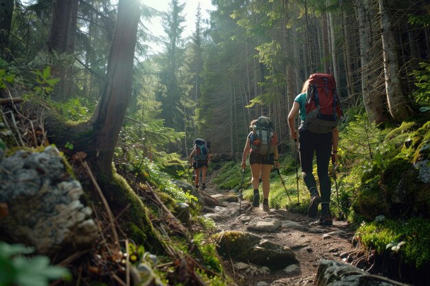 Photo people go hiking in the forest in the tatra mountains national park in zakopane