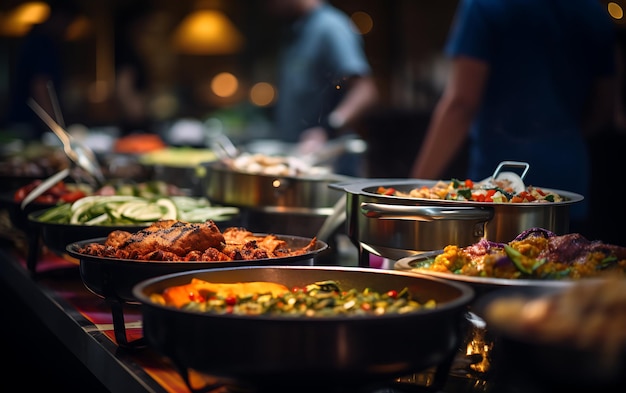 People group catering buffet food indoor in restaurant