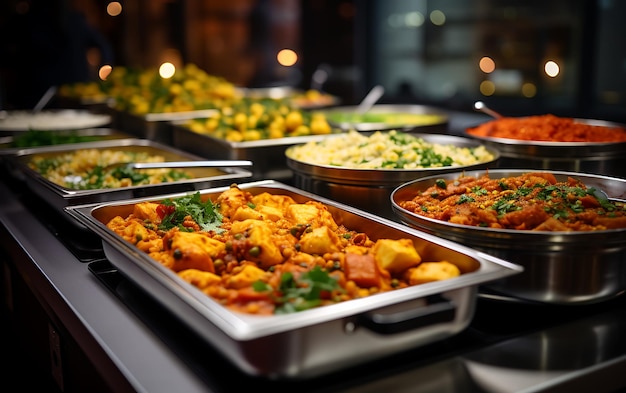 People group catering buffet food indoor in restaurant