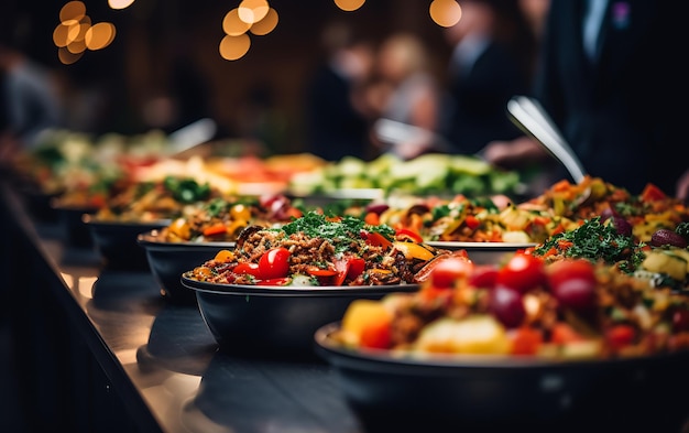 People group catering buffet food indoor in restaurant