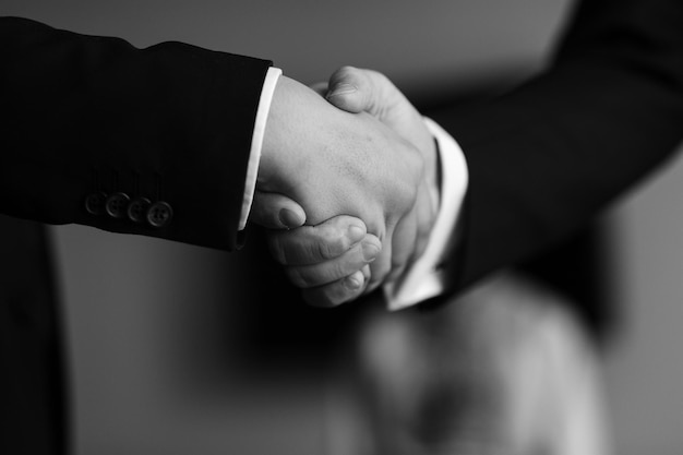 People hands closeup business handshake between colleagues