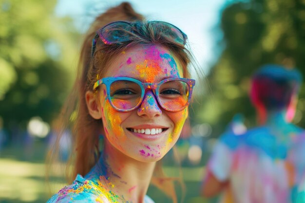 People having fun in a park with holi paints