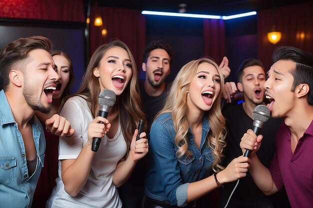 People having fun with karaoke