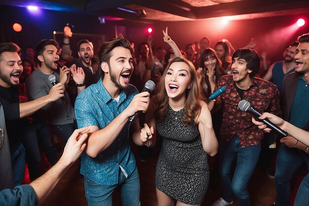 People having fun with karaoke