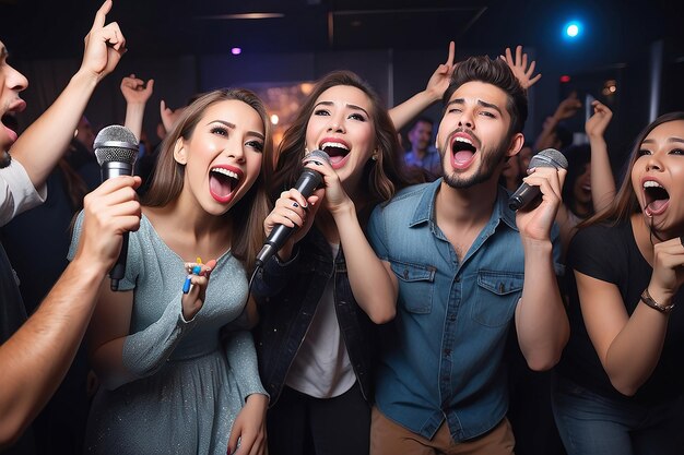 People having fun with karaoke