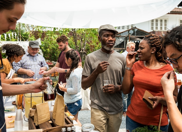 People at healthy local food festive