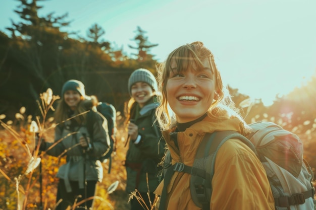 Photo people hiking in mountains enjoying active rest and breathtaking views