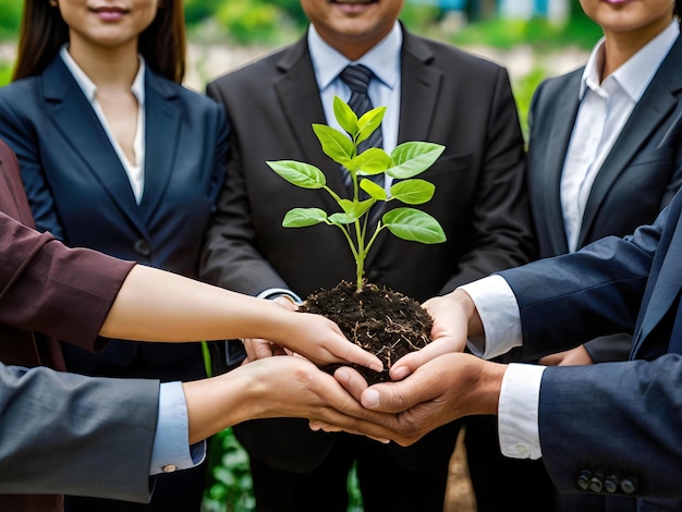 Photo people holding hands that say quot plant quot in a group