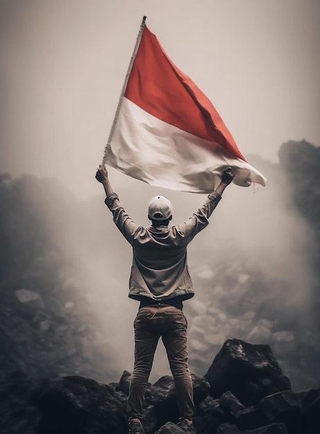 people holding indonesia flag red and white