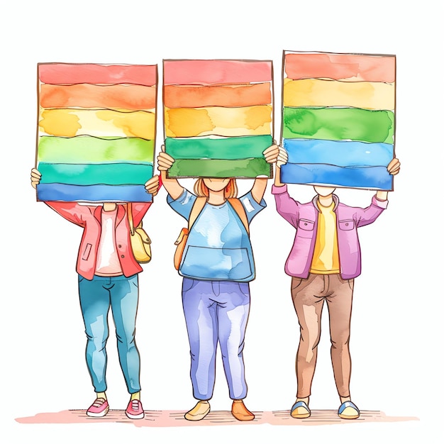 Photo people holding lgbtq pride signs and banners illustration