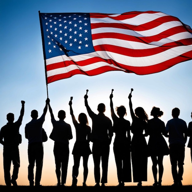 people holding the USA flag celebrating the nations independence day