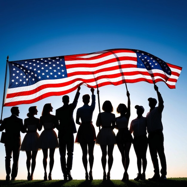 people holding the USA flag celebrating the nations independence day