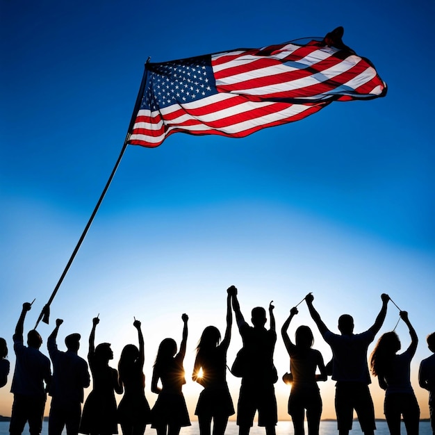 people holding the USA flag celebrating the nations independence day