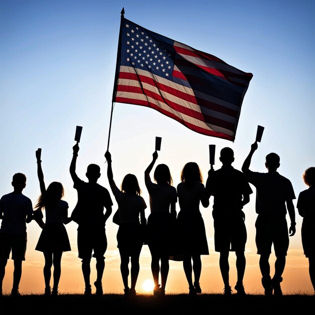 people holding the USA flag celebrating the nations independence day