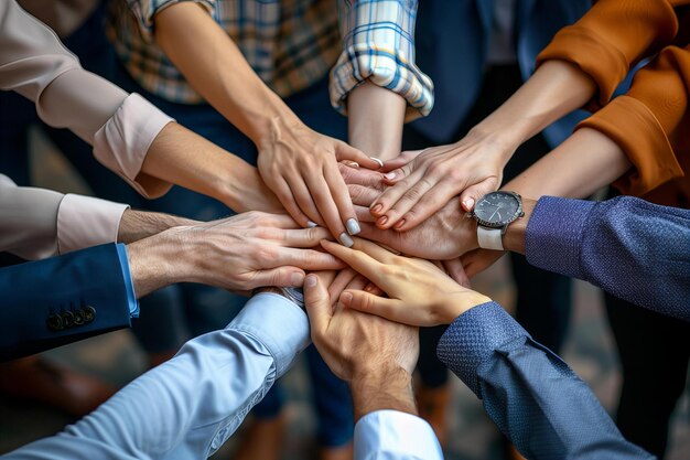 People linking hands in circle