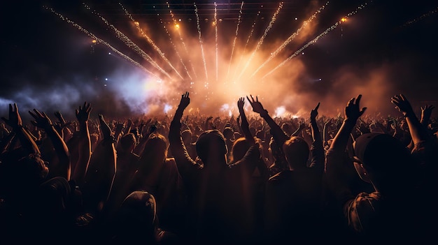 People At Music Concert festival Excited audience watching confetti fireworks having fun festival