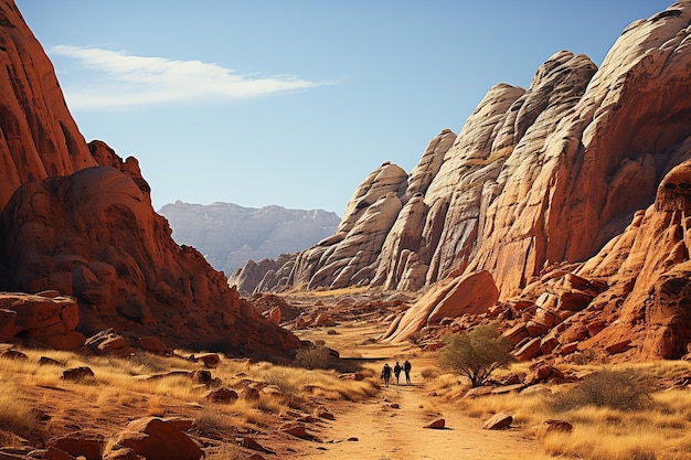 People Near Rocky Textured Formations in Dry Desert