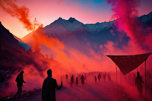 People in Nepal celebrating the holi festival Created with generative AI technology