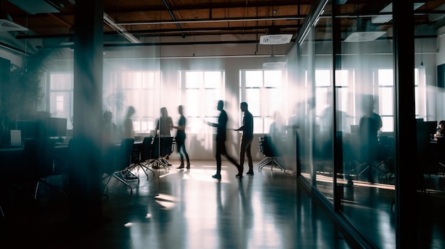 People in an office with a window behind them