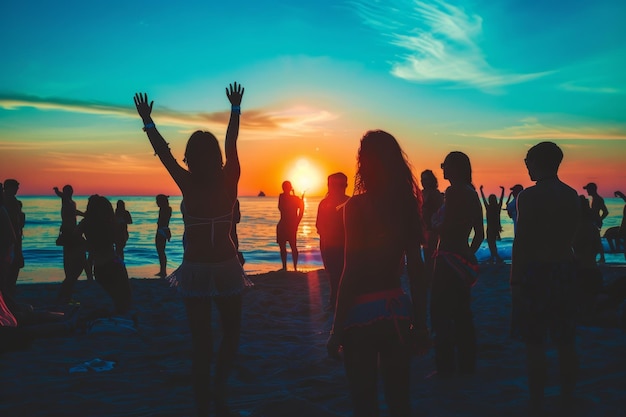 people at the open air beach summer party