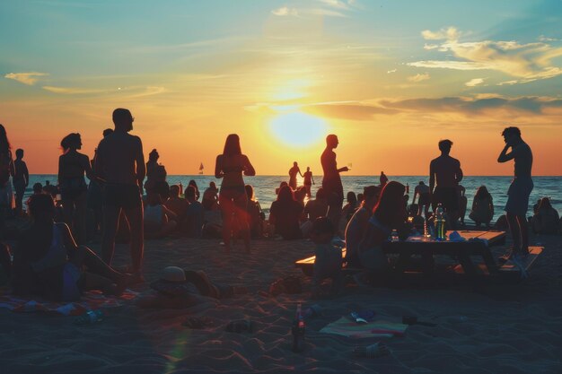 people at the open air beach summer party