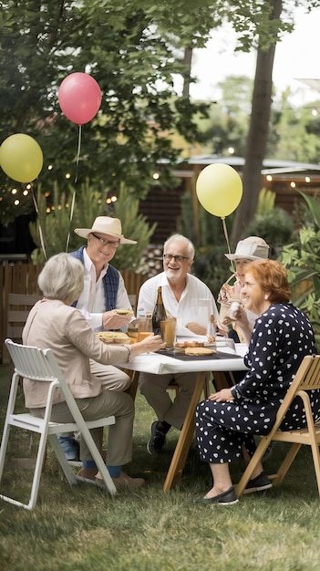 Photo people outdoors in the garden celebration a senior birthday party