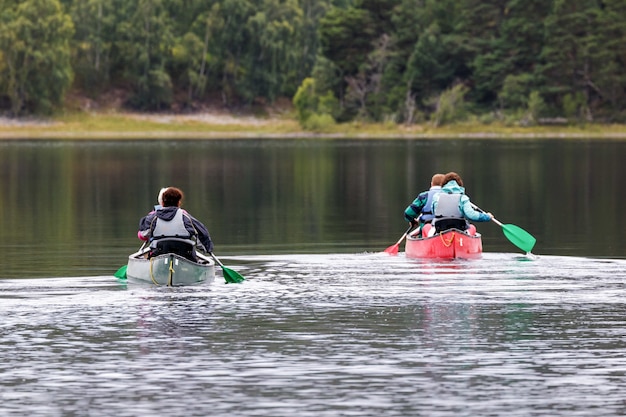 People paddling a canoe on Loch Insh