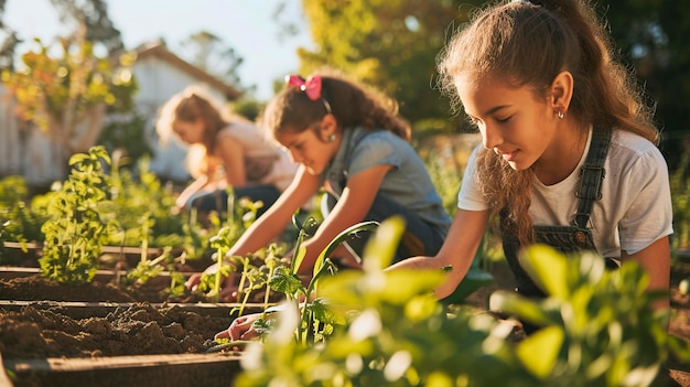 people plant plants and flowers in the garden Selective focus