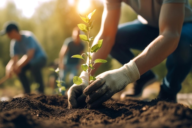 People plant trees or work in community gardens Promote local food production and habitat