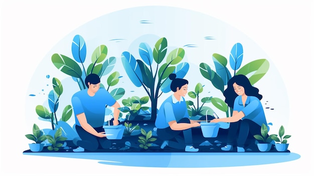 A people planting vector illustration