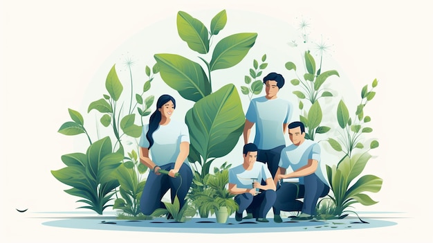 A people planting vector illustration